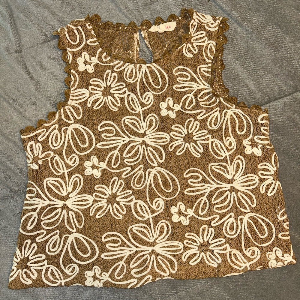A.L.C. Tan and Cream Floral Lace Blouse